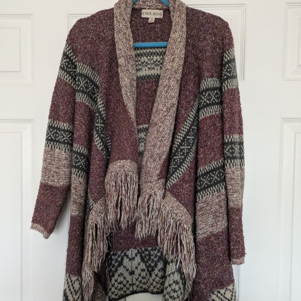 Knox Rose Pink Open Cardigan with fringe - Medium